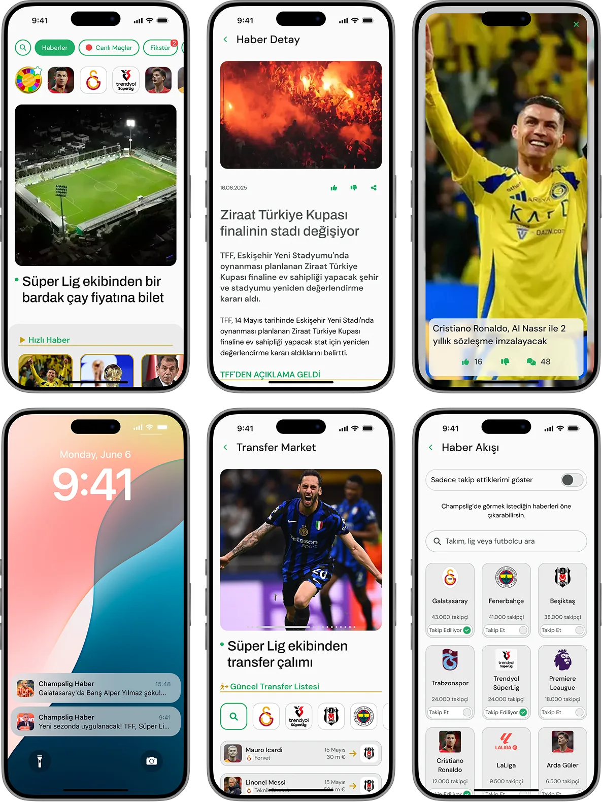 Champslig Haber Akışı ve Transfer Market Ekranları
